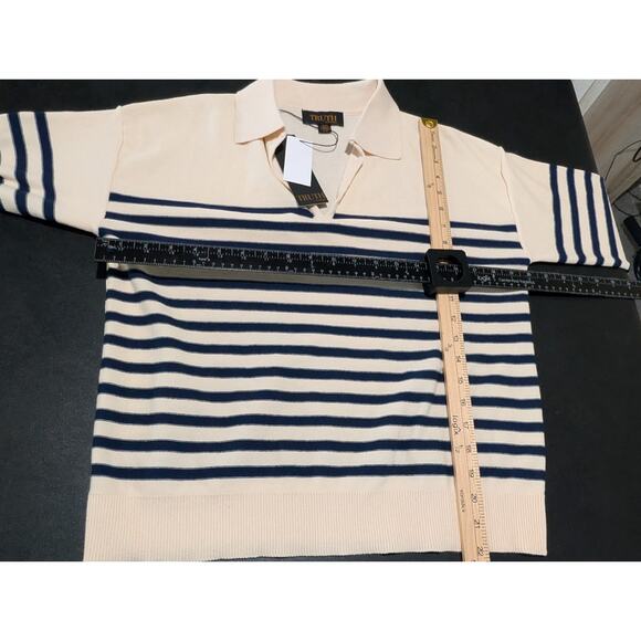 NEW Truth by Republic Sweater Ivory Blue Stripes Women's Size Medium Preppy NWT - Picture 13 of 16